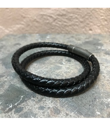 Bracelet cuir double, fermoire acier à clapet