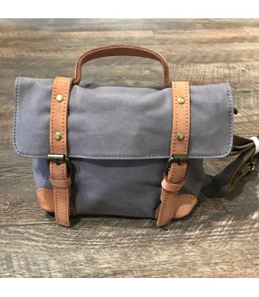 Sac canvas gris violet waterproof et cuir haut de gamme