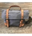 Sac canvas gris violet waterproof et cuir haut de gamme