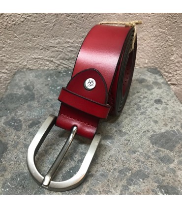 Ceinture cuir véritable rouge ajustable