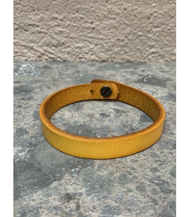 Bracelet en Cuir Jaune avec fermoir bouton en acier inoxydable réglable en 2 tailles