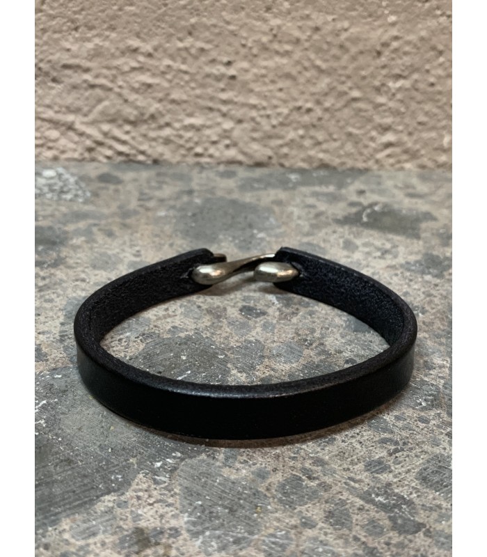 Bracelet en Cuir NOIR avec fermoir S en acier inoxydable