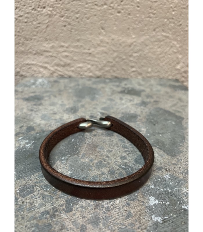 Bracelet en Cuir marron avec fermoir S en acier inoxydable