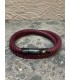 Bracelet cuir tréssé rond double, bordeaux, fermoir acier noir mat