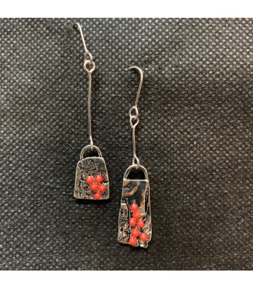 Boucles d'oreilles bohémiennes métal argenté  panier cerise