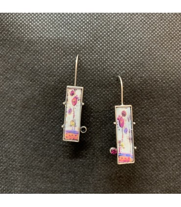 Boucles d'oreilles vintage, résine dessin rose