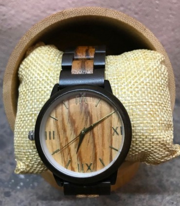 montre en bois de Zébra et Ébène, et son bracelet en bois