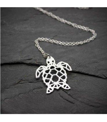 Collier en acier inoxydable minimaliste Tortue Façon Origami, Bijou géométrique